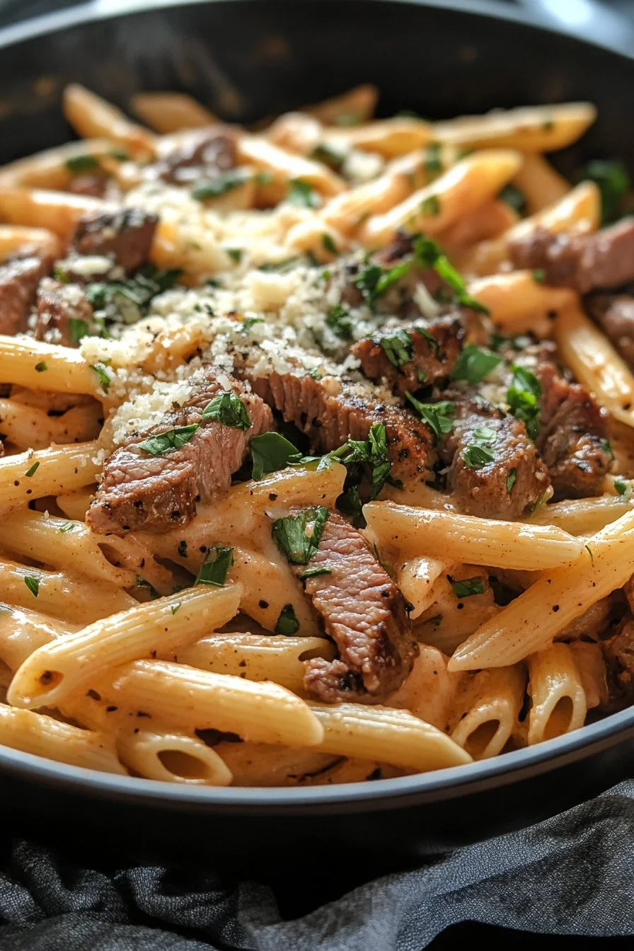 Creamy White Cheddar Cajun Steak Penne