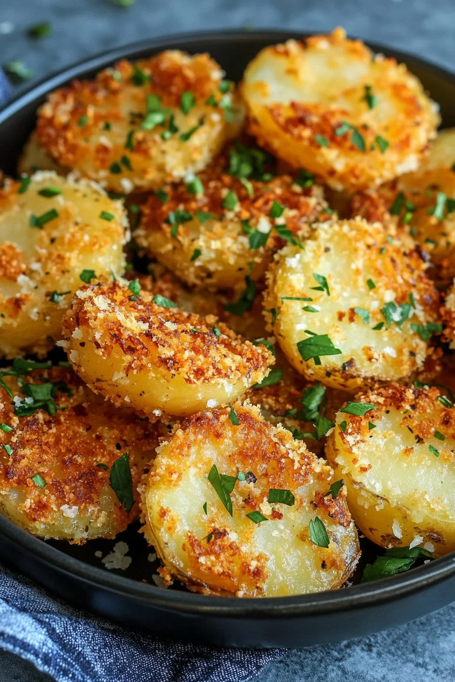 Crispy Garlic Parmesan Crusted Potatoes