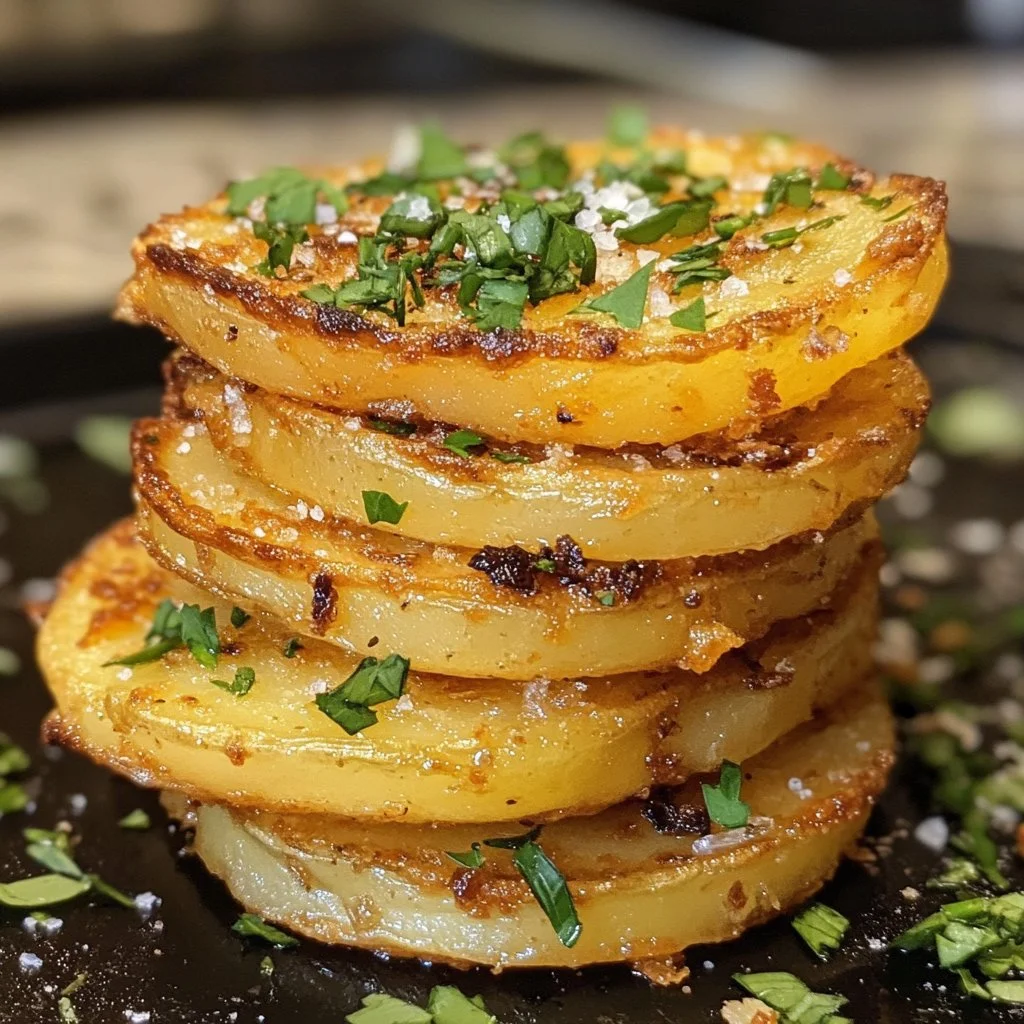 Crispy potato stacks piled high, golden and delicious, ready to serve.