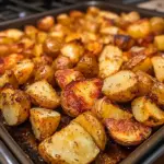 Golden crispy roast potatoes served on a plate