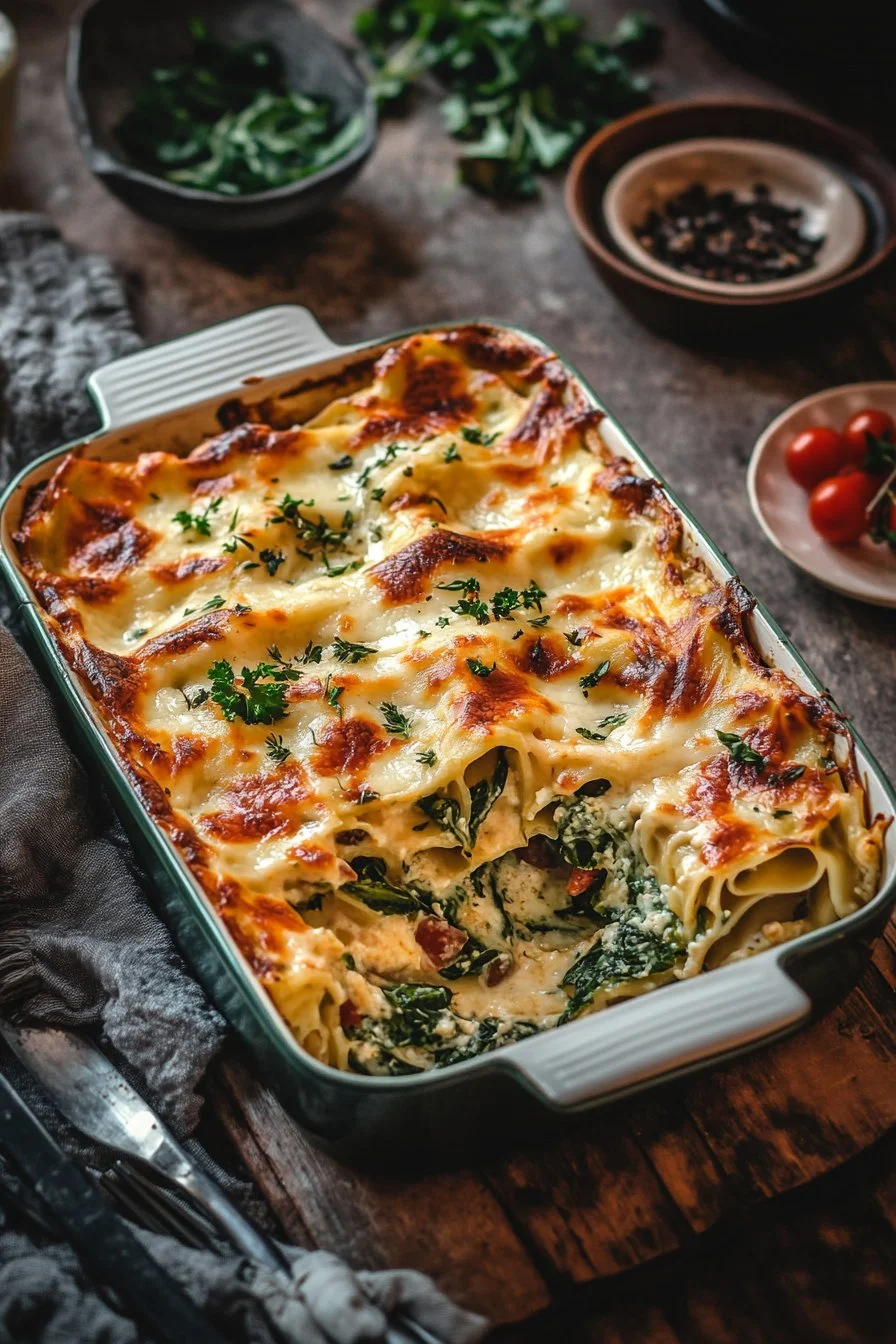 Decadent Creamy Spinach and Mushroom Lasagna