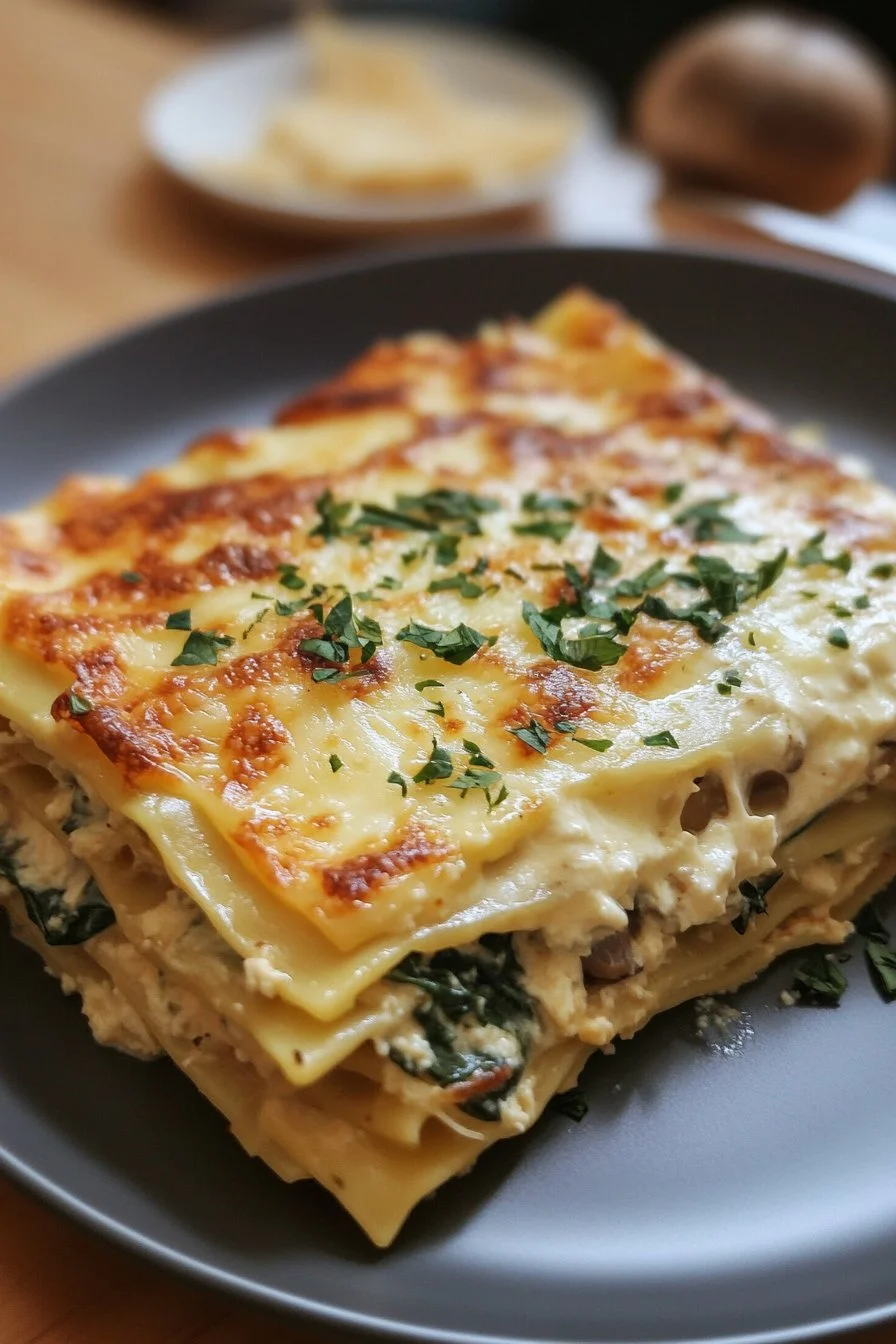 Easy Creamy Spinach Mushroom Lasagna