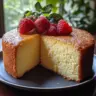 Deliciously moist easy yogurt cake slice on a plate