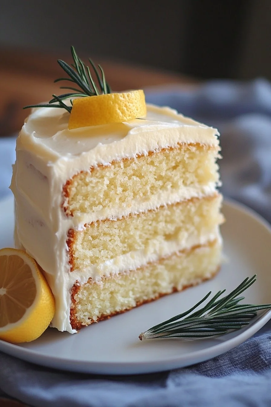 Fluffy Lemon Rosemary Cake with Lemon Cream Cheese Frosting