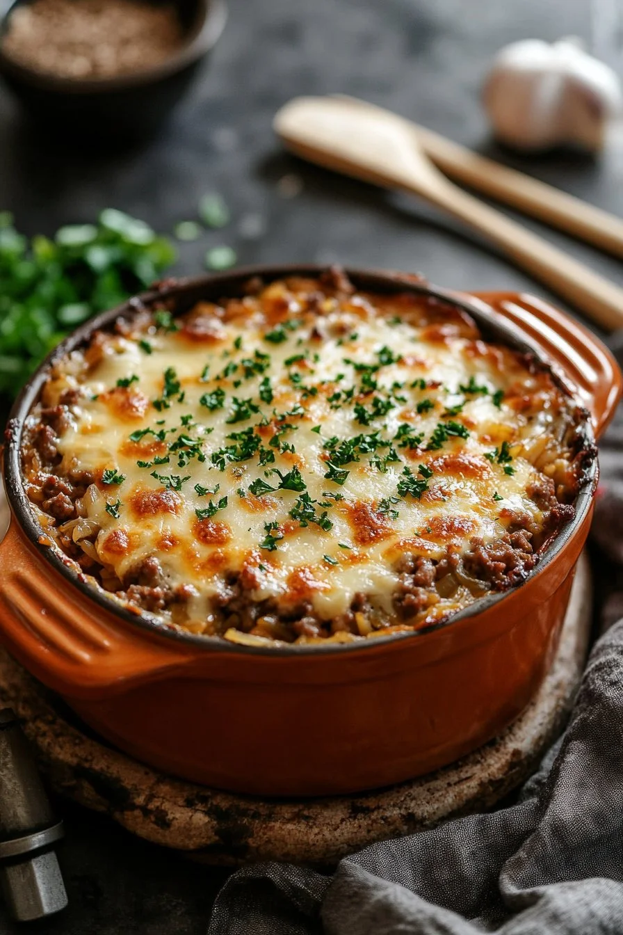 French Onion Ground Beef and Rice Casserole