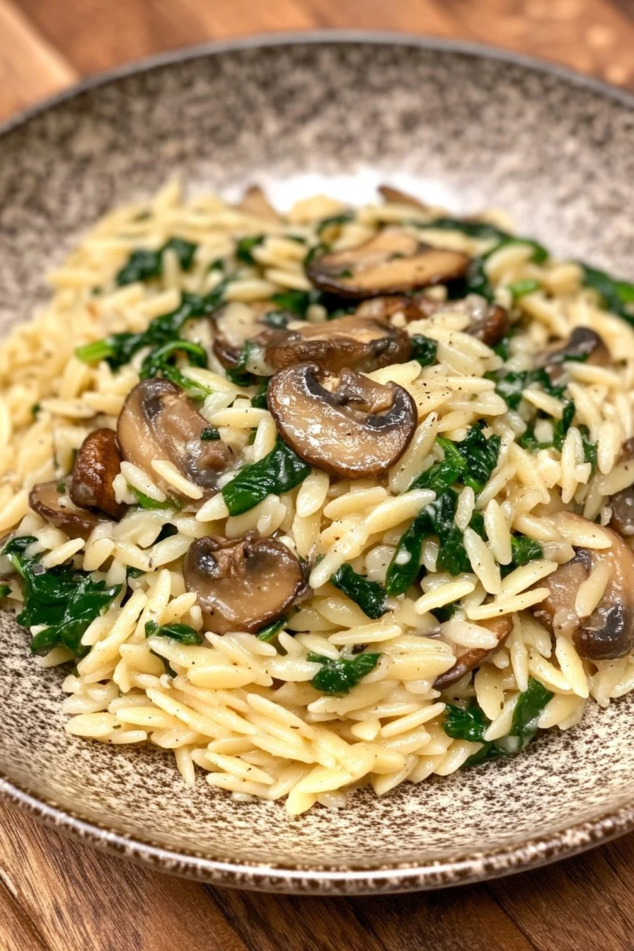 Garlic Butter Orzo with Mushrooms and Spinach