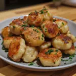 Delicious German potato dumplings served with sauce on a plate.