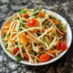 Delicious Green Papaya Salad with fresh ingredients and vibrant colors.