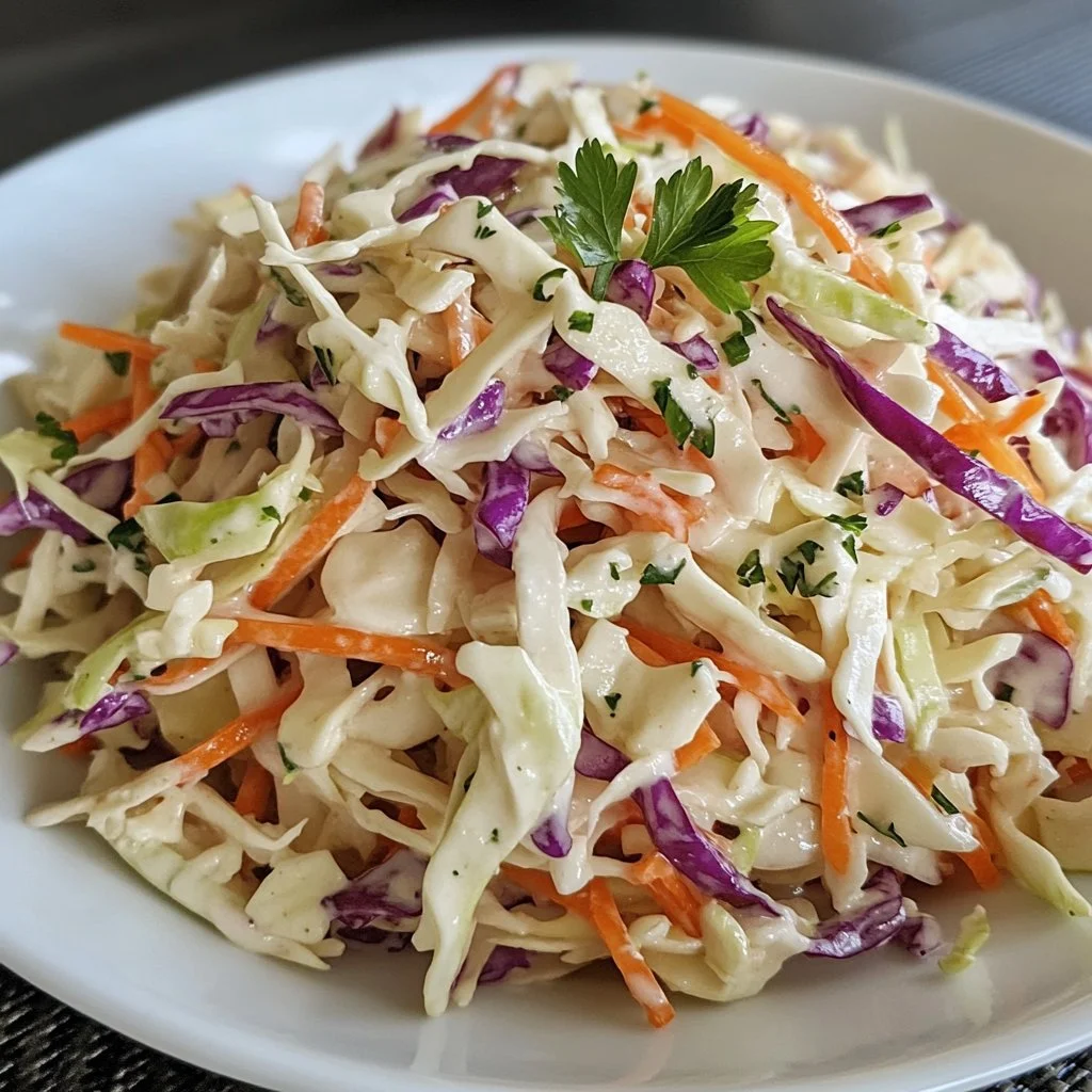 Bowl of healthy coleslaw made with fresh vegetables and a light dressing