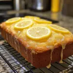 Healthy Greek Yogurt Lemon Loaf Cake served on a plate with lemon slices