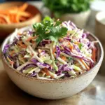 Healthy no mayo coleslaw recipe with vibrant vegetables in a bowl.