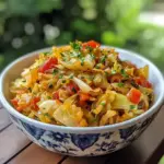 Delicious Jamaican cabbage dish served in a colorful bowl