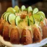 Delicious homemade Key Lime Pound Cake served with lime slices.
