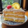 Lemon Cloud Cake topped with zesty lemon glaze and fresh berries