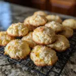 Lemon coconut cookies stacked on a plate, showcasing their delicious texture.