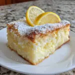 Delicious Lemon Cream Cheese Dump Cake topped with fresh lemon slices