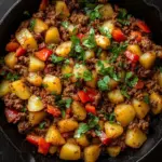 Mexican ground beef stir-fry with potatoes served in a bowl