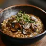 Delicious miso butter mushroom risotto served in a bowl