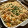 Delicious No Peek Chicken Casserole served in a rustic dish