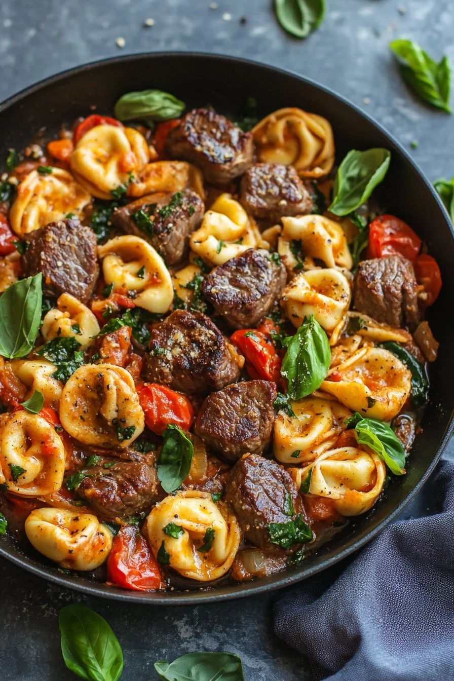 One-Pan Steak Bites and Cheesy Tortellini
