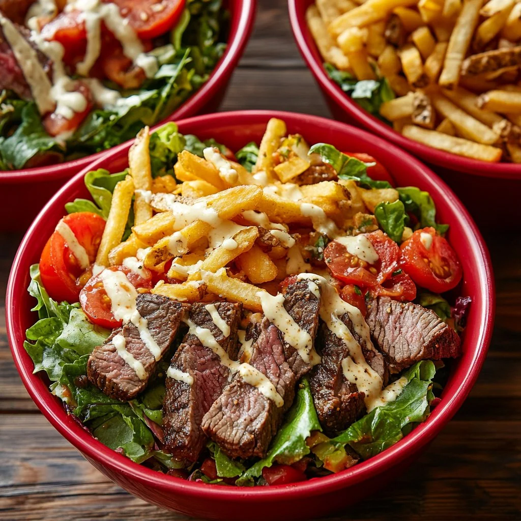 Delicious Pittsburgh steak salad with grilled steak and fresh greens