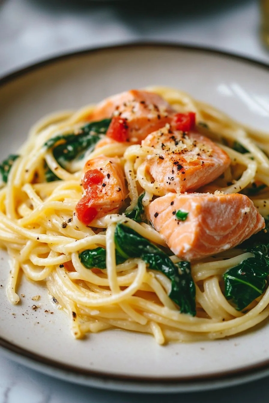 Quick Salmon & Spinach Pasta