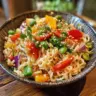 Delicious Ramen Noodle Salad with fresh vegetables and dressing