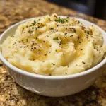 Creamy roasted garlic mashed potatoes topped with fresh herbs