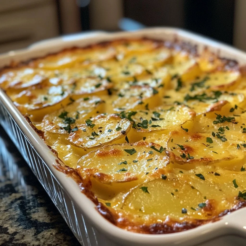Deliciously creamy scalloped potatoes baked to perfection