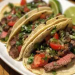Slow cooker flank steak street tacos served with fresh toppings