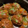 Slow Cooker Salisbury Steak Meatballs served with gravy and veggies