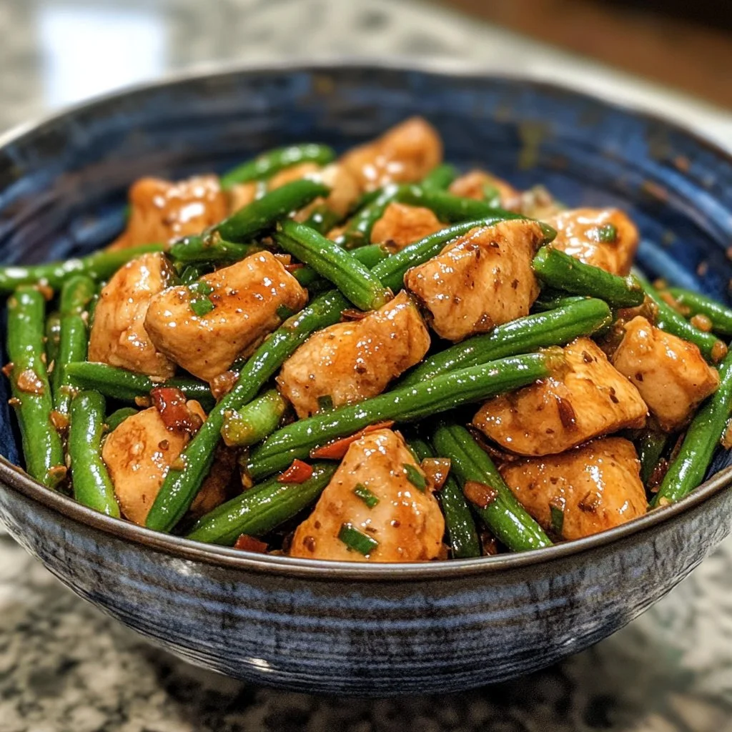 Delicious speedy chicken and green beans recipe served on a plate