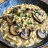 Delicious orzo pasta dish with sautéed mushrooms in a flavorful sauce