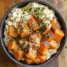 Viral cottage cheese sweet potato bowl garnished with herbs and toppings