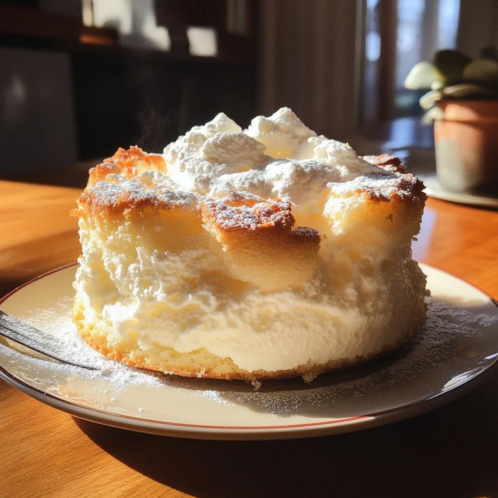 Delicious Yogurt Cloud Cake served on a white plate with fresh berries