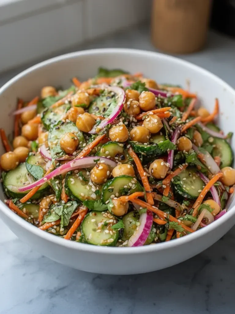Asian Cucumber and Chickpea Slaw with Sesame Dressing