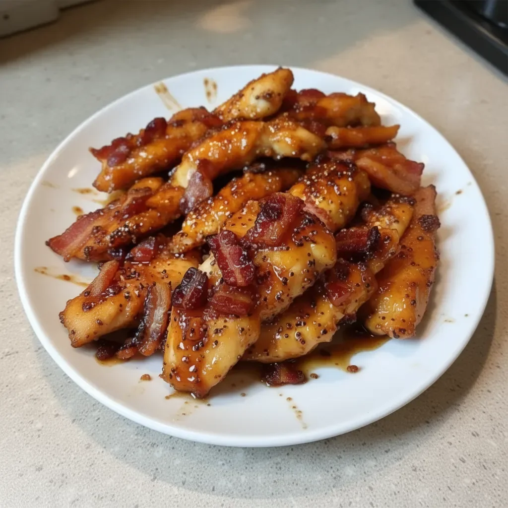 Bacon Brown Sugar Chicken Tenders garnished and ready to serve