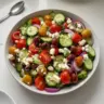 Delicious Greek salad with fresh vegetables and feta cheese