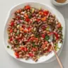 Colorful Black Eyed Peas Salad with fresh vegetables and herbs