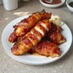 Brown sugar bacon-wrapped chicken dish on a plate