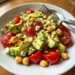 Chickpea Feta Avocado Salad with fresh ingredients in a bowl