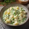 Creamed peas and potatoes dish served in a bowl