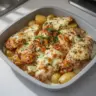 Creamy garlic cheesy chicken with potatoes in a deliciously rich sauce
