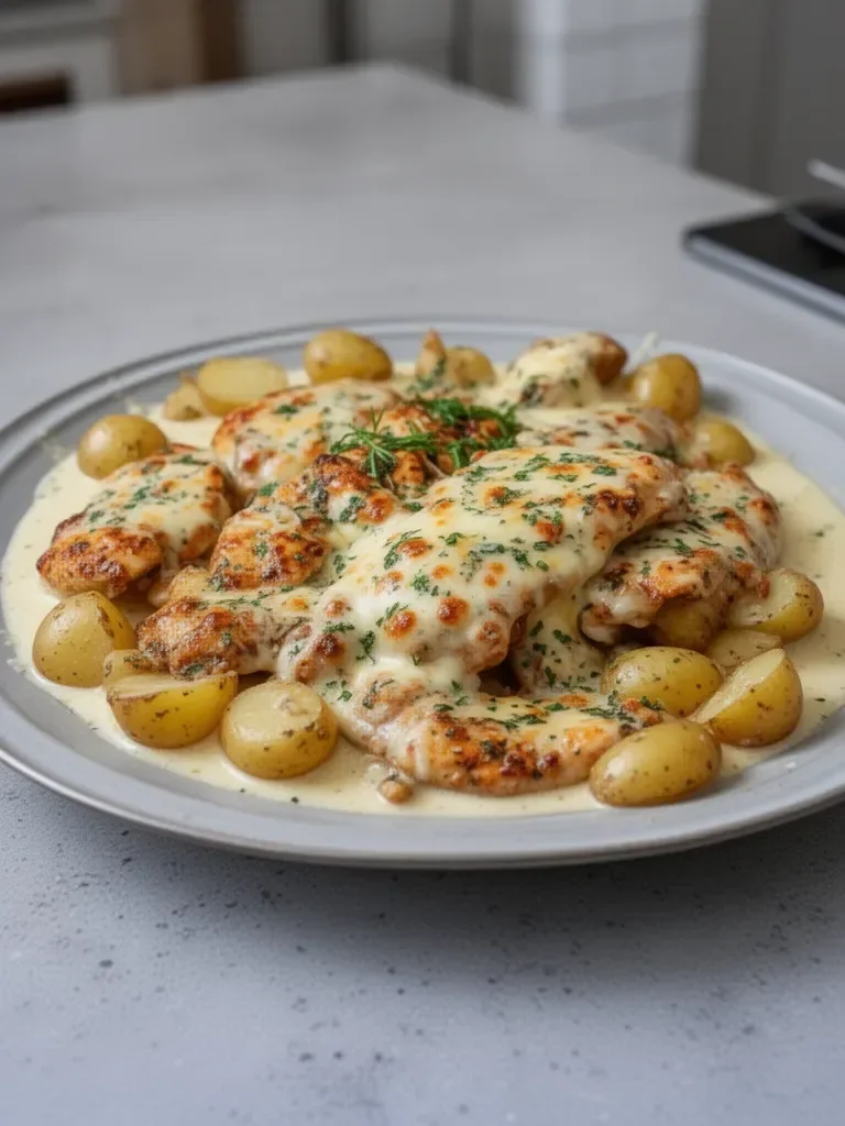 Creamy Garlic Cheesy Chicken and Potatoes