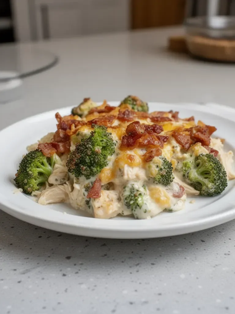 Creamy Low Carb Chicken Casserole with Broccoli and Bacon