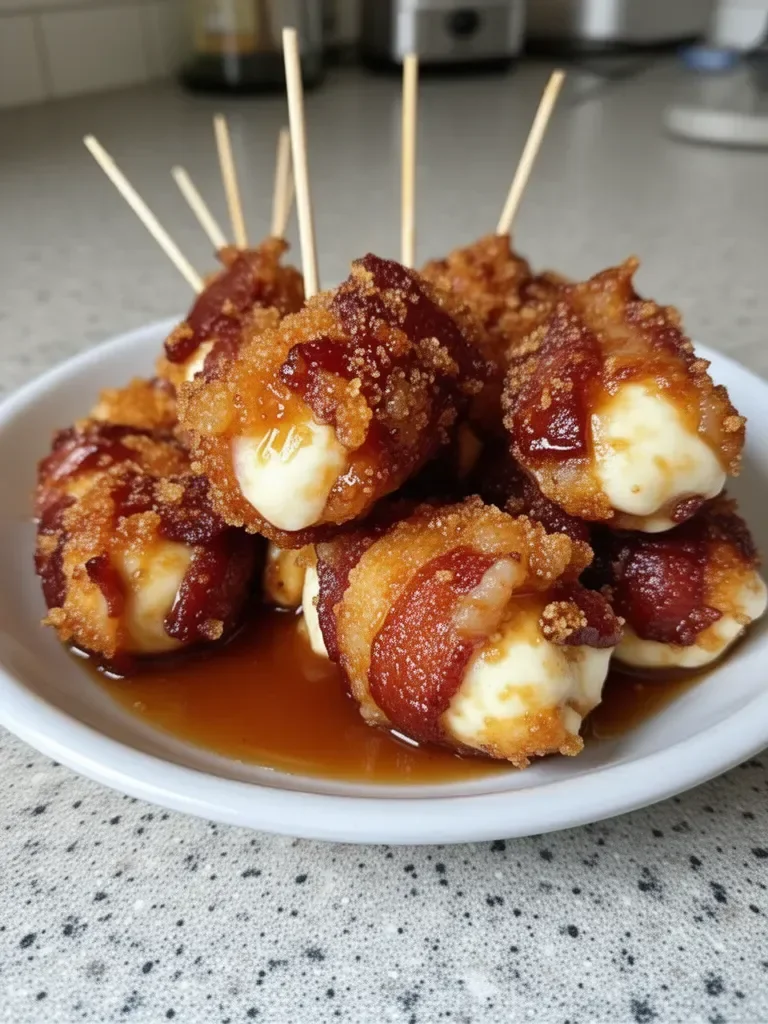 Crispy Bacon Mozzarella Poppers with Sweet Maple Glaze