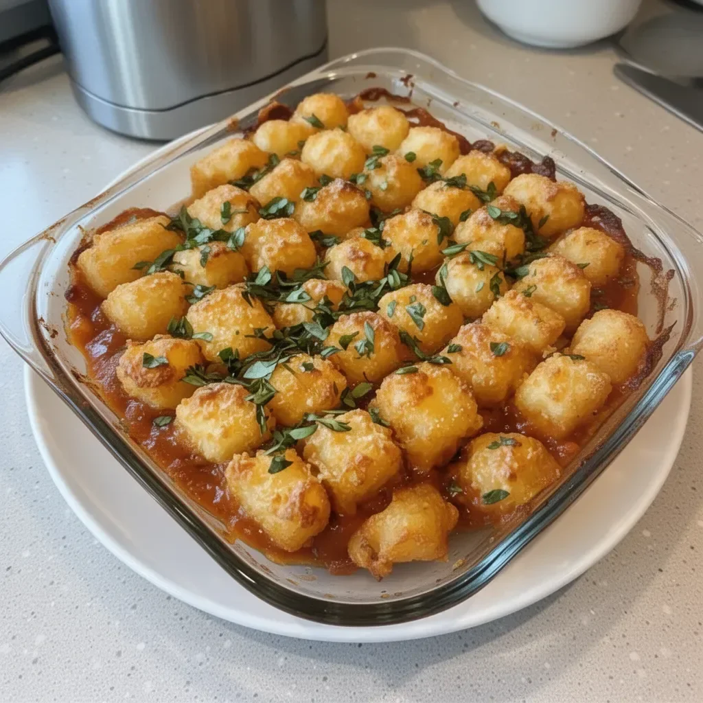 Delicious Dairy Free Tater Tot Casserole served in a dish