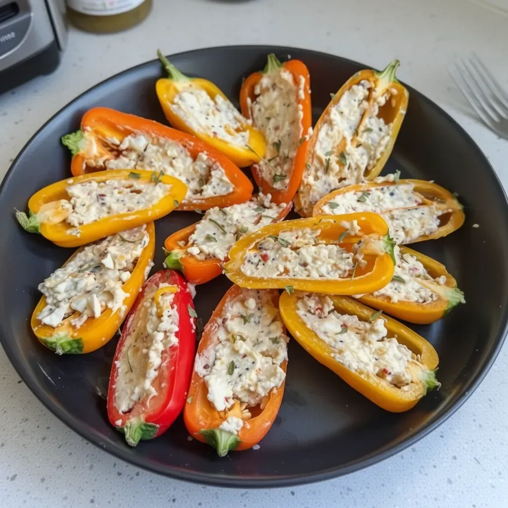 Easy cheese stuffed mini peppers filled with Everything bagel seasoning