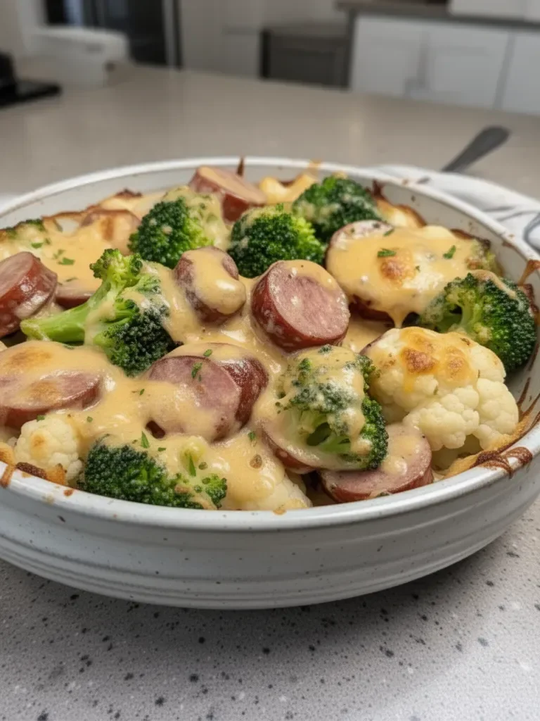 Easy Keto Broccoli & Cauliflower Au Gratin with Sausage — Low Carb Meals With Sausage