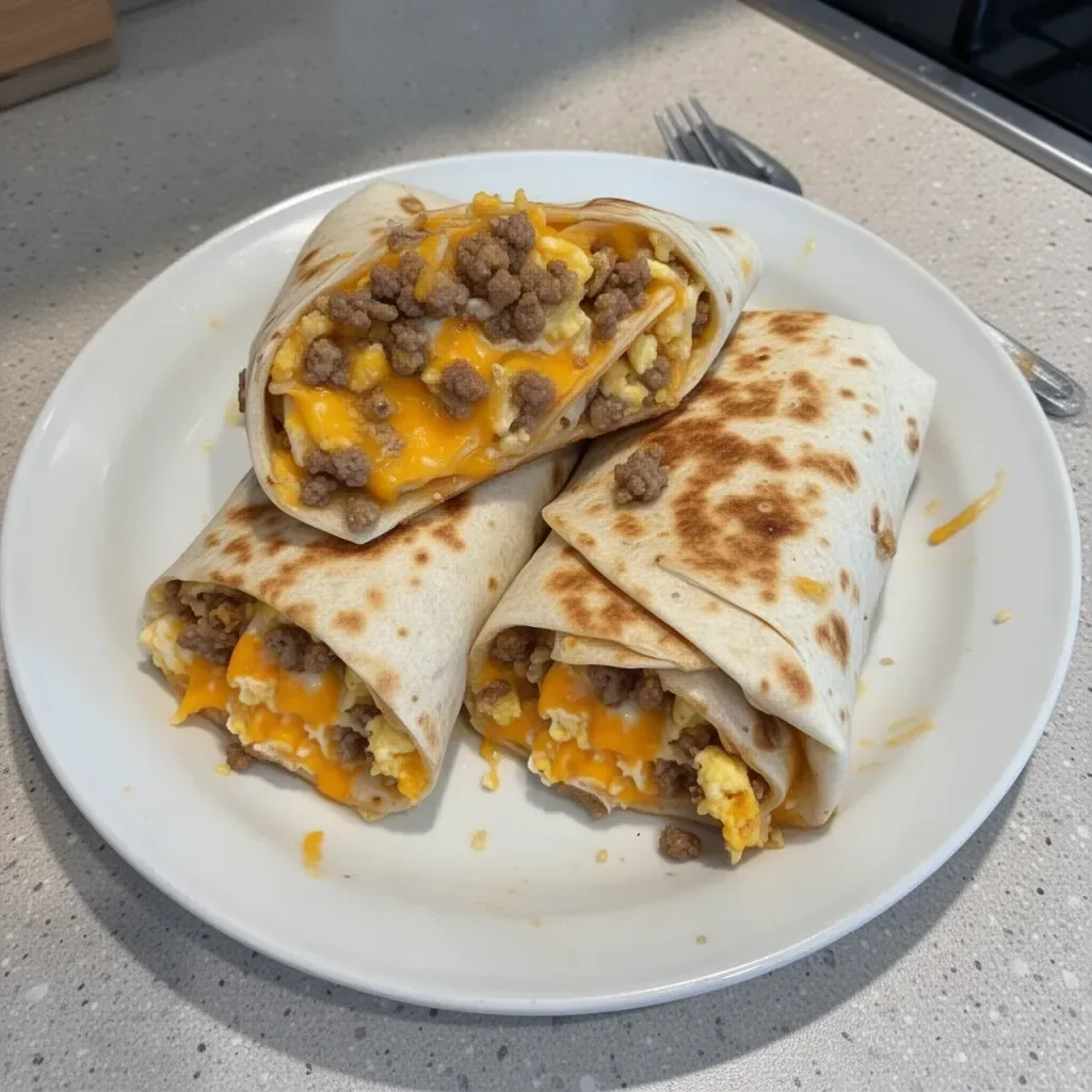 Delicious freezer breakfast burritos ready to eat for a quick morning meal